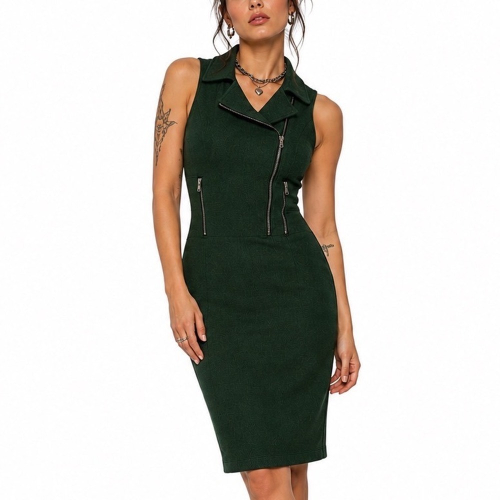 Switchblade Stiletto Green Moto Sheath Dress Zipper Medium Alternative Punk
